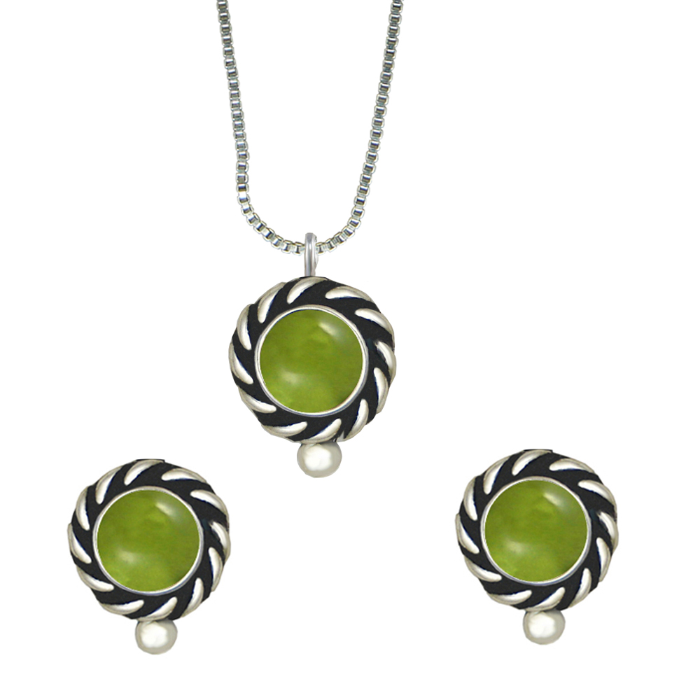 Sterling Silver Petite Necklace Earrings Set Peridot